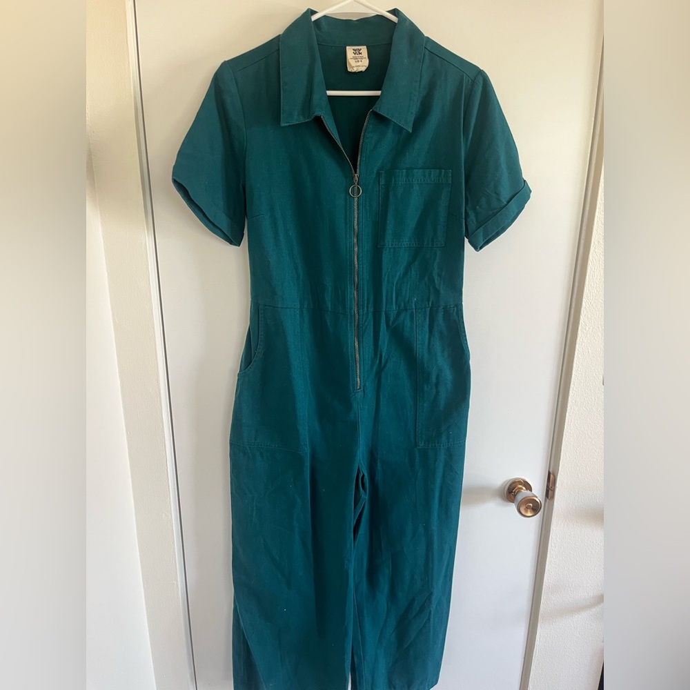 Adorable Lucy & Yak denim zippered jumper teal color size 8